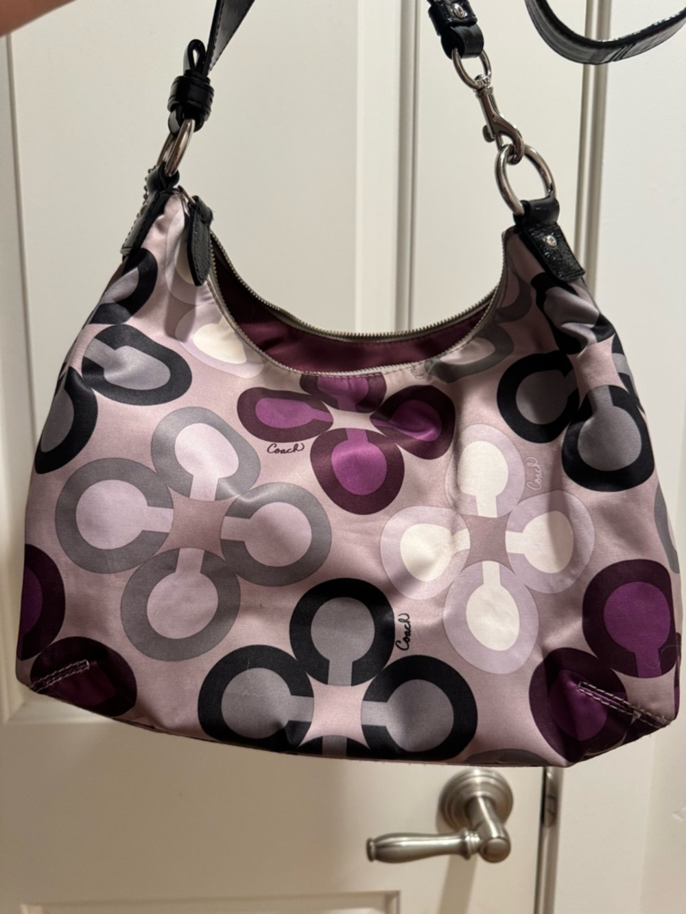 Coach Purple, Black and Gray Signature Shoulder Bag - Picture 3 of 16
